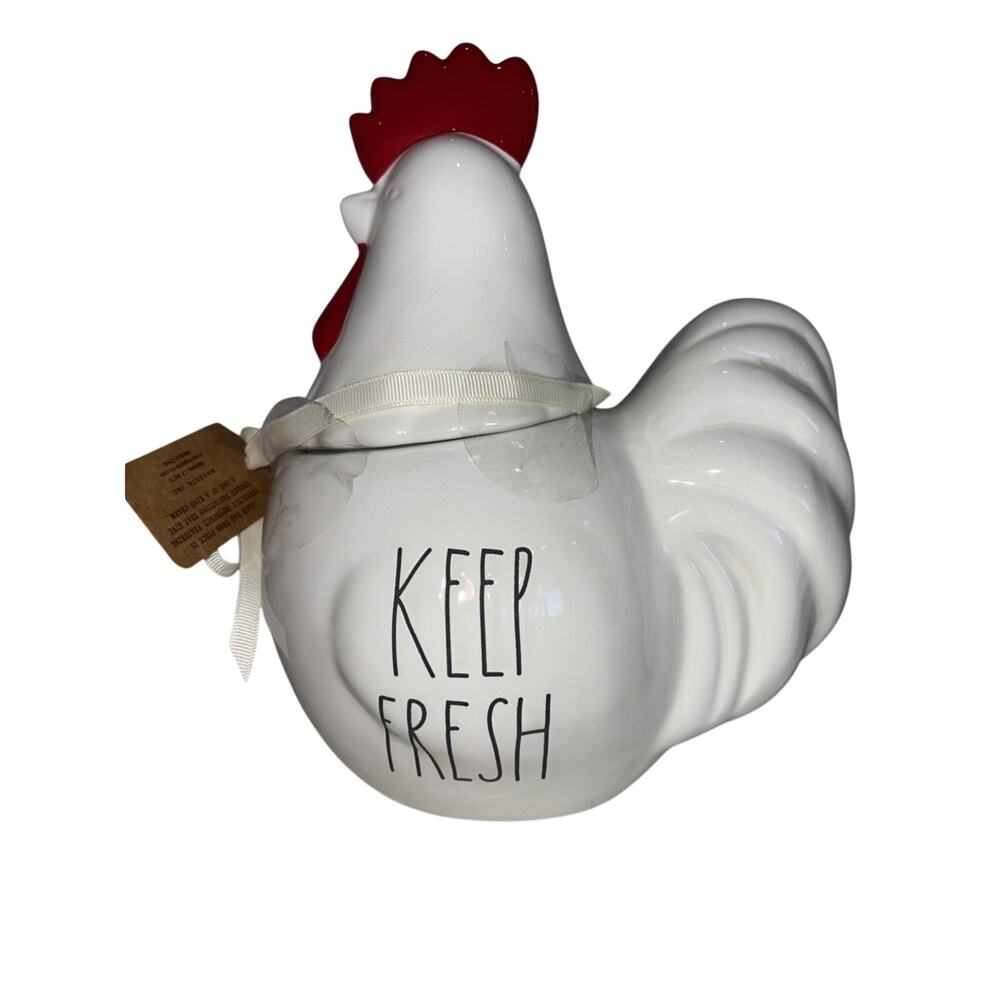 New Rae Dunn "Keep Fresh" Chicken Egg Rooster White & Red Canister Container Jar
